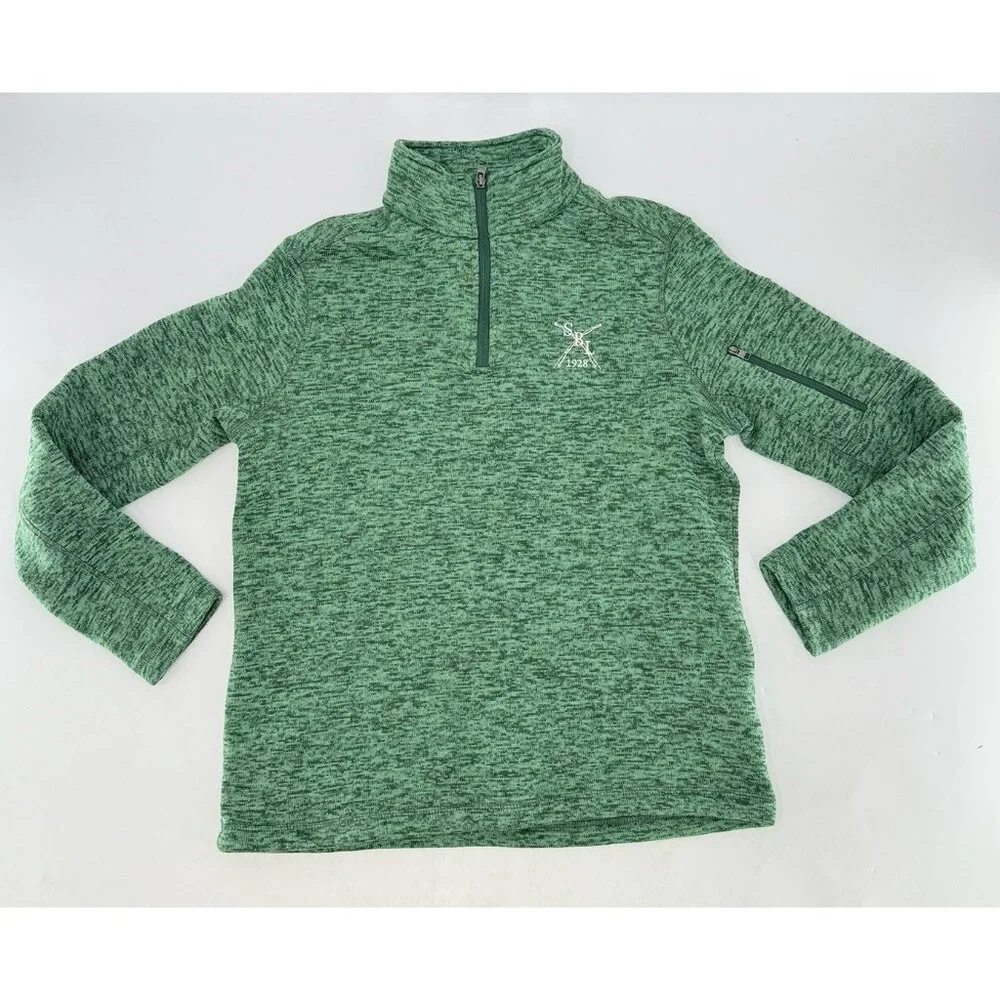 Lands' End Men's Green 1/4 Zip Fleece Pullover Sz M Zipper Arm, Logo Branded SBL